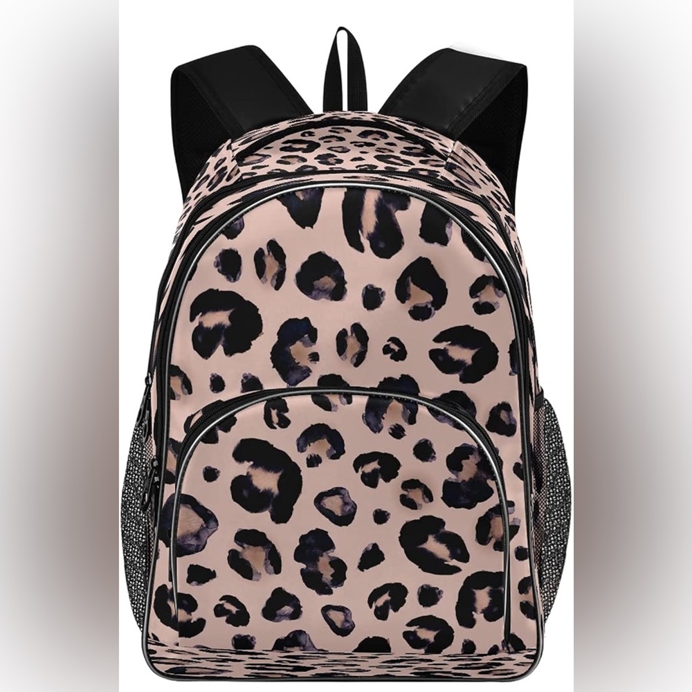 Pink leopard print backpack